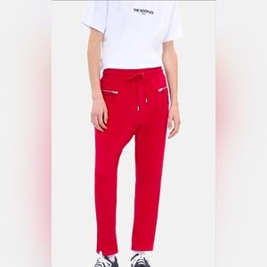 The Kooples Red Sweatpants Stretch Waist Silver Zipper Trim NWT $275 Size XL